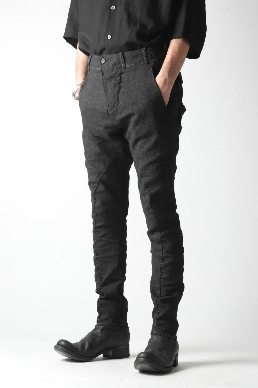 masnada TWIST SLIM TAPERED PANT / COTONE DI LINO STAMPATO (BLACK) - Image 8
