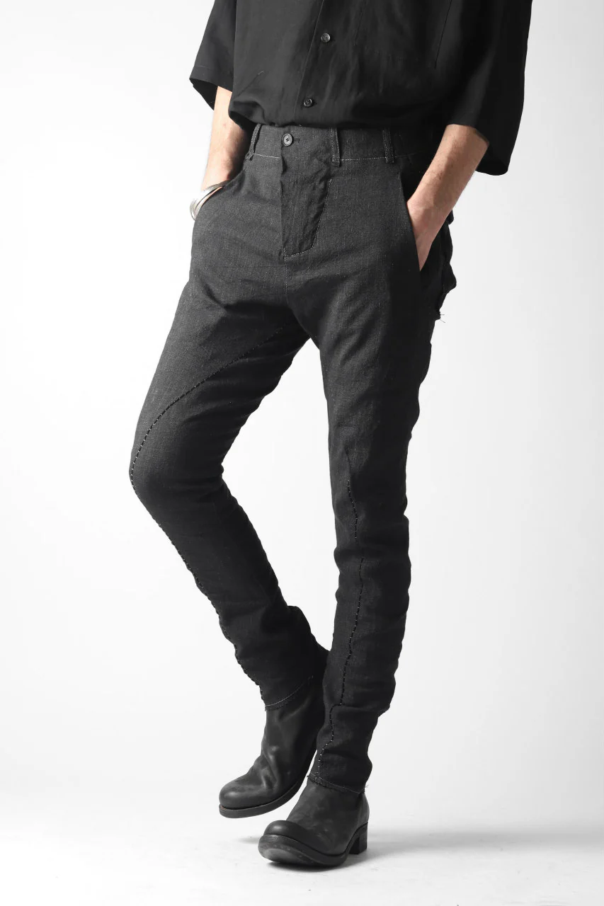 masnada TWIST SLIM TAPERED PANT / COTONE DI LINO STAMPATO (BLACK) - Image 9