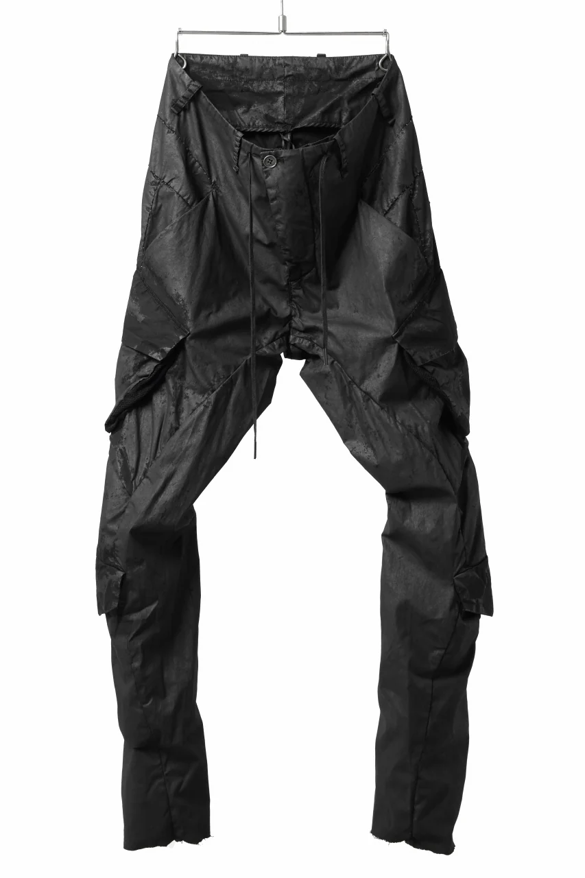 masnada VENTILATED BAGGY COMBAT PANTS / STRETCH PAPER POPELINE (SMEARED BLACK)