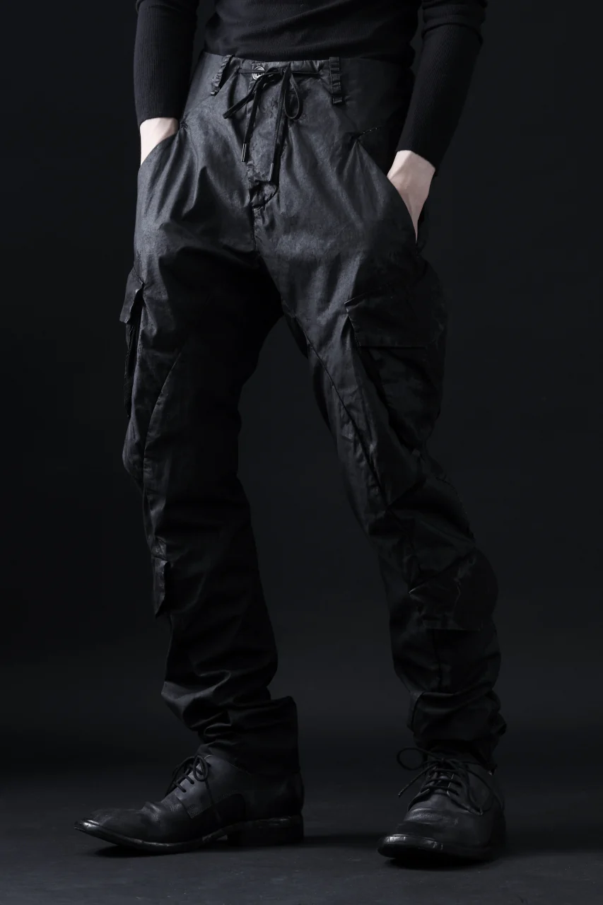 masnada VENTILATED BAGGY COMBAT PANTS / STRETCH PAPER POPELINE (SMEARED BLACK) - Image 3