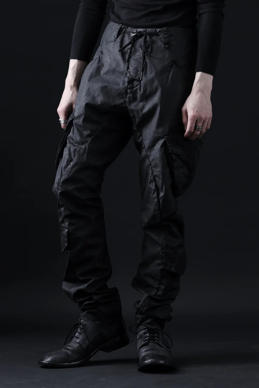 masnada VENTILATED BAGGY COMBAT PANTS / STRETCH PAPER POPELINE (SMEARED BLACK) - Image 30