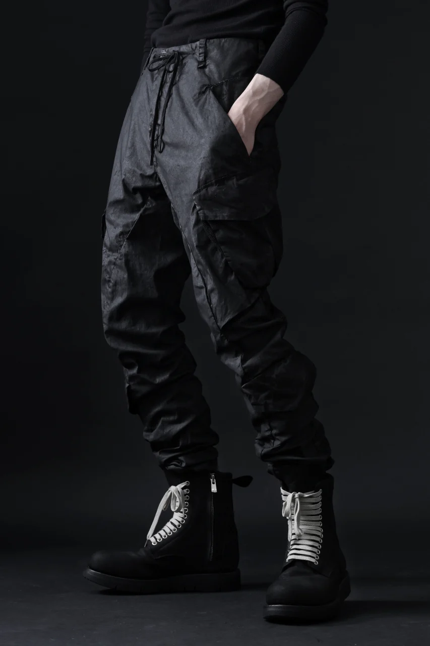masnada VENTILATED BAGGY COMBAT PANTS / STRETCH PAPER POPELINE (SMEARED BLACK) - Image 31