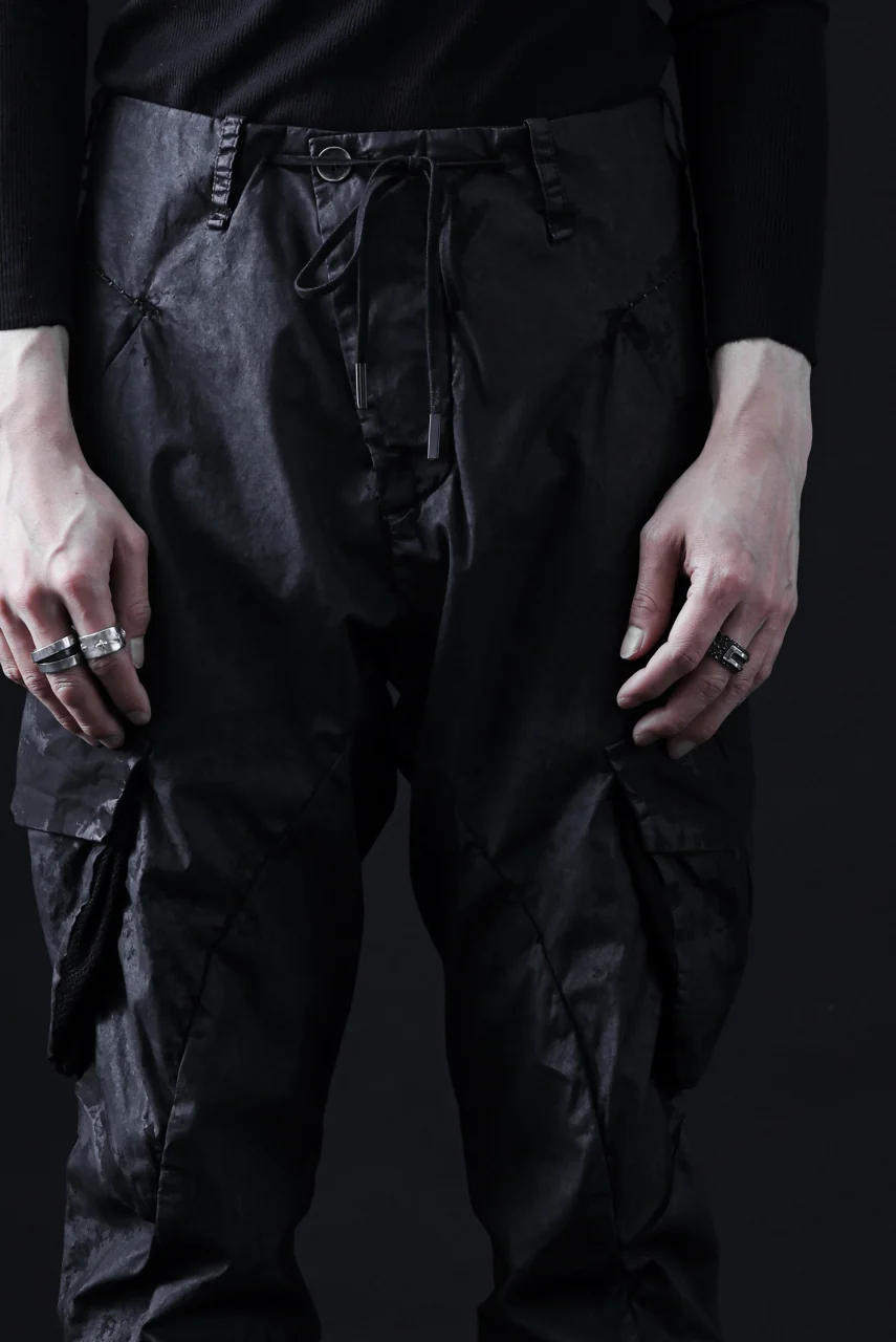 masnada VENTILATED BAGGY COMBAT PANTS / STRETCH PAPER POPELINE (SMEARED BLACK) - Image 34