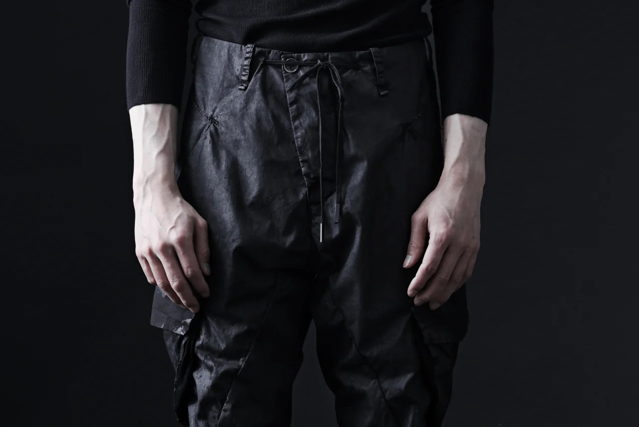 masnada VENTILATED BAGGY COMBAT PANTS / STRETCH PAPER POPELINE (SMEARED BLACK) - Image 45