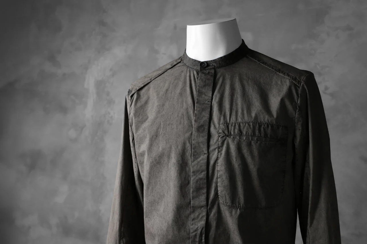 masnada VENTILATED COLLARLESS SHIRT / SUPER POPELINE STRETCH (ROCK) - Image 30