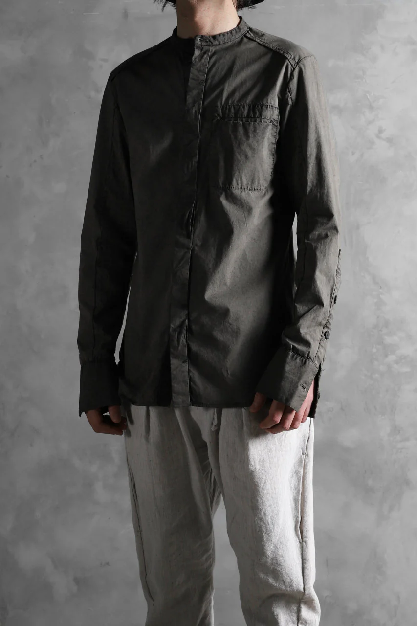 masnada VENTILATED COLLARLESS SHIRT / SUPER POPELINE STRETCH (ROCK) - Image 37