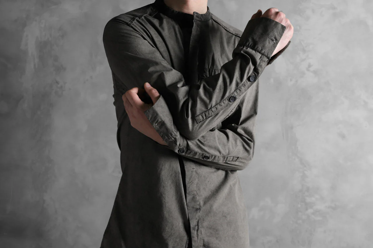 masnada VENTILATED COLLARLESS SHIRT / SUPER POPELINE STRETCH (ROCK) - Image 46