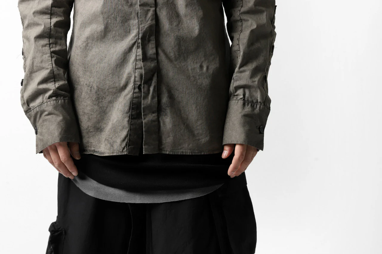 masnada VENTILATED COLLARLESS SHIRT / SUPER POPELINE STRETCH (ROCK) - Image 51