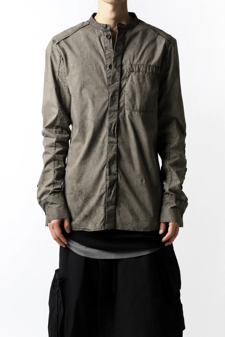 masnada VENTILATED COLLARLESS SHIRT / SUPER POPELINE STRETCH (ROCK) - Image 6