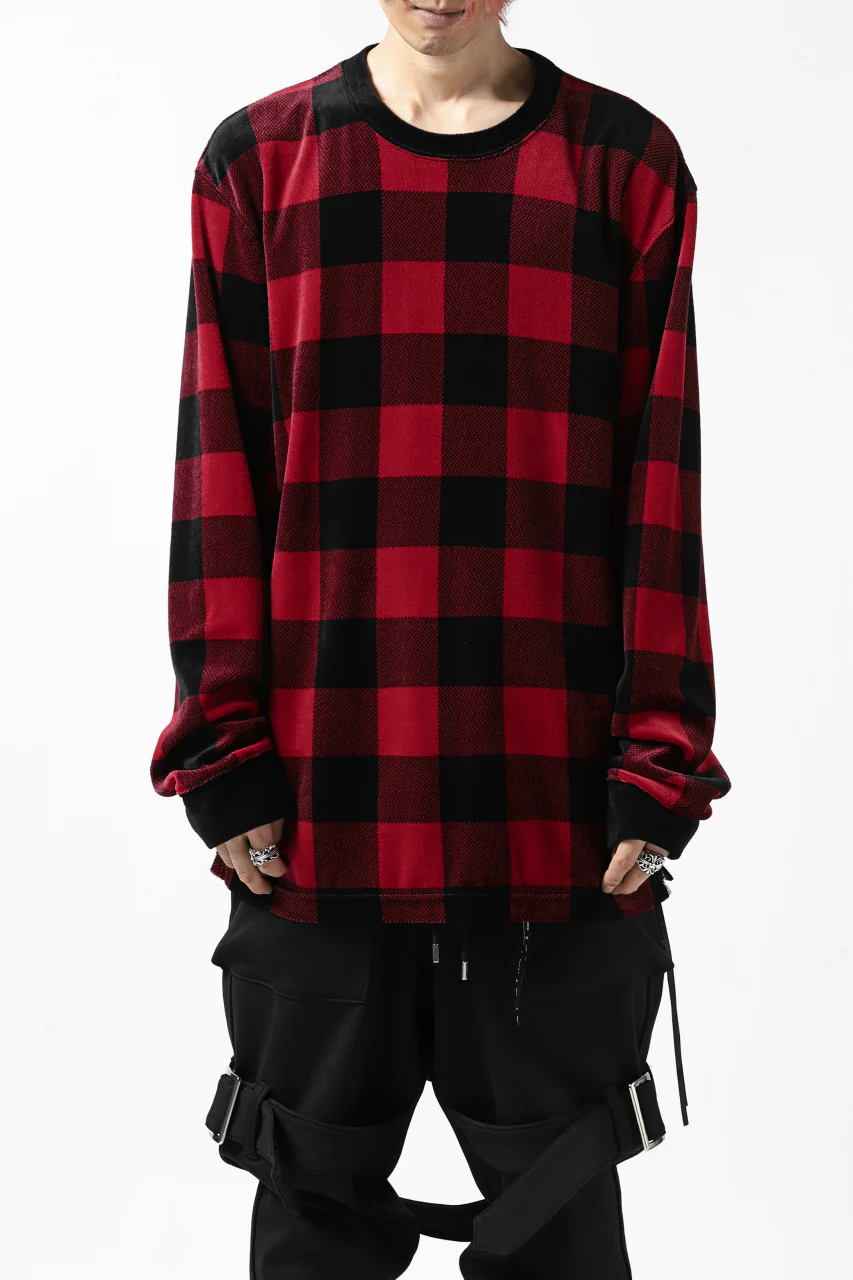 mastermind JAPAN BLOCK CHECK LS TOPS / JACQUARD VELOUR (RED) - Image 4