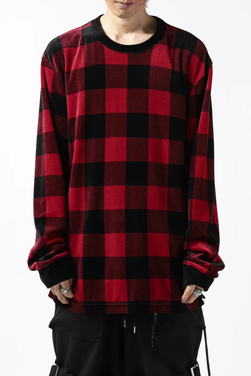 mastermind JAPAN BLOCK CHECK LS TOPS / JACQUARD VELOUR (RED) - Image 7