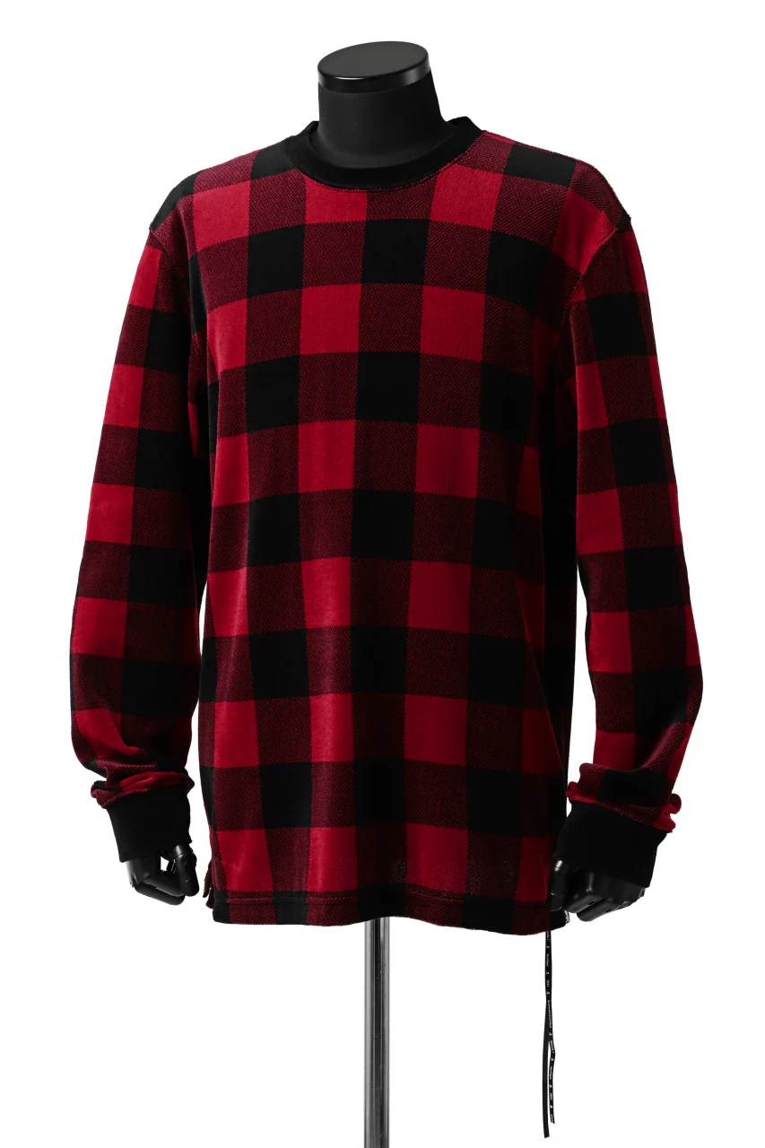 mastermind JAPAN BLOCK CHECK LS TOPS / JACQUARD VELOUR (RED) - Image 9