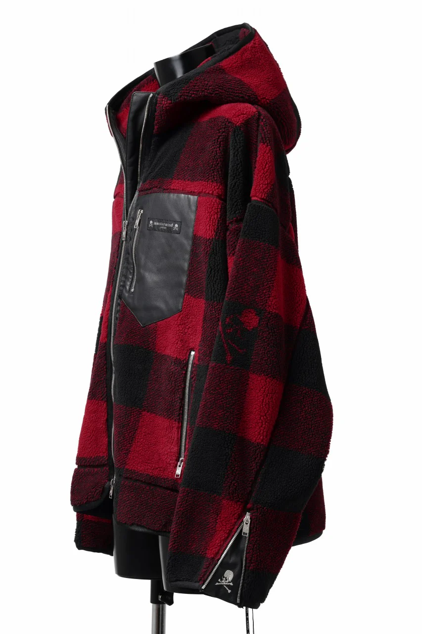 mastermind JAPAN BUFFALO-PLAID SHERPA JACKET / BOXY FIT (BLACK x RED) - Image 10