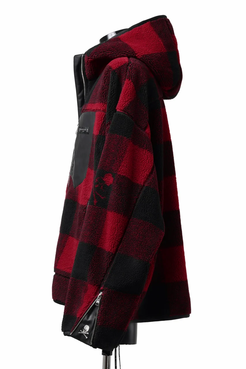 mastermind JAPAN BUFFALO-PLAID SHERPA JACKET / BOXY FIT (BLACK x RED) - Image 11