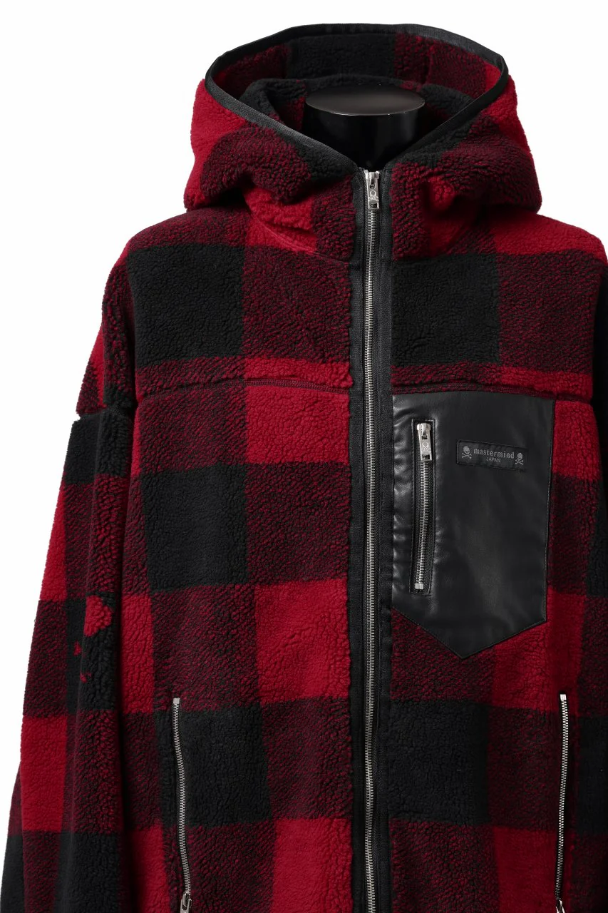 mastermind JAPAN BUFFALO-PLAID SHERPA JACKET / BOXY FIT (BLACK x RED) - Image 15