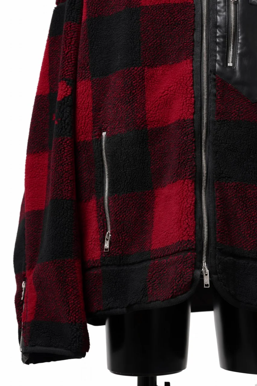 mastermind JAPAN BUFFALO-PLAID SHERPA JACKET / BOXY FIT (BLACK x RED) - Image 16
