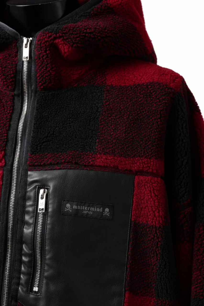 mastermind JAPAN BUFFALO-PLAID SHERPA JACKET / BOXY FIT (BLACK x RED) - Image 18