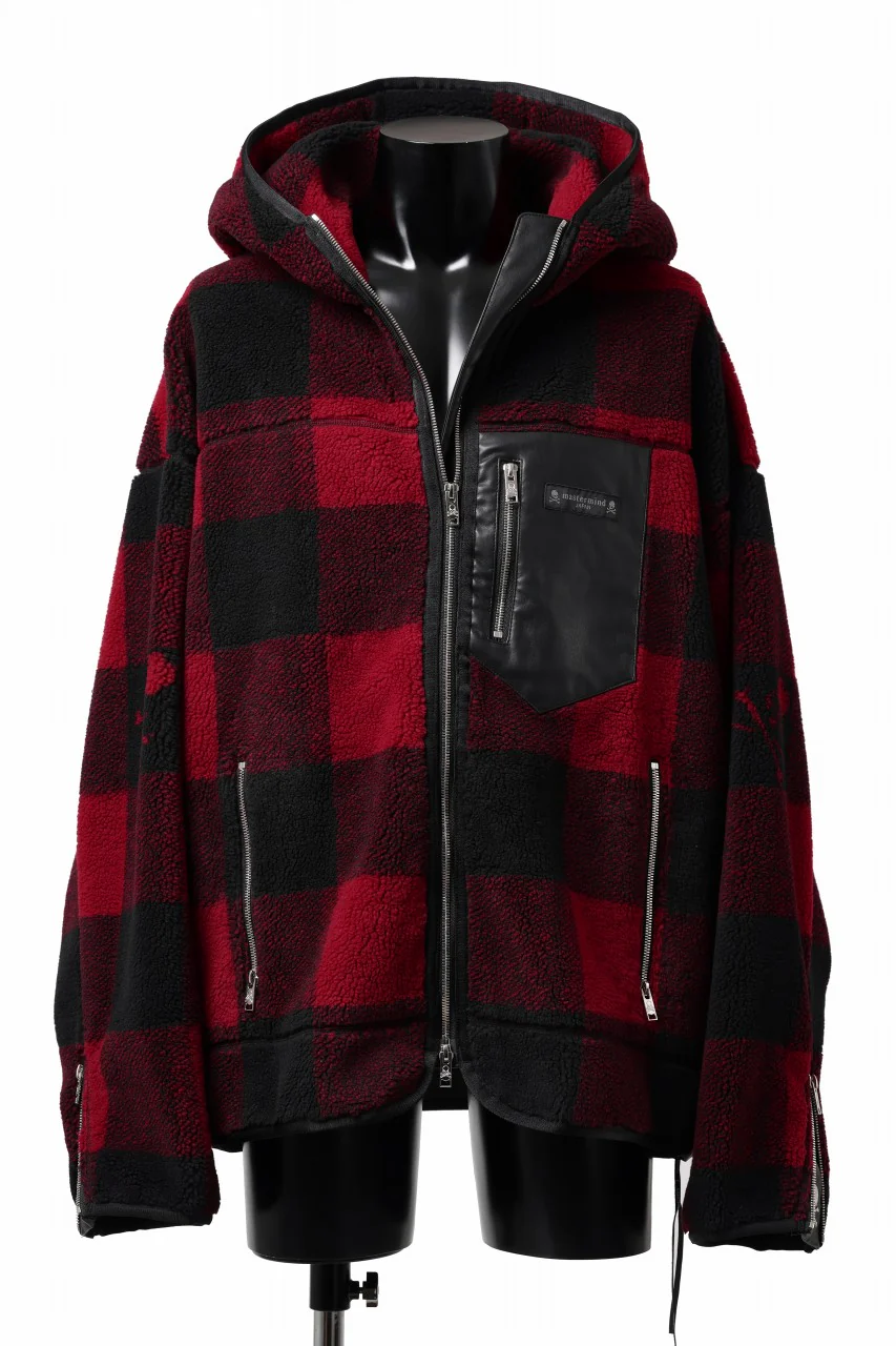 mastermind JAPAN BUFFALO-PLAID SHERPA JACKET / BOXY FIT (BLACK x RED) - Image 2