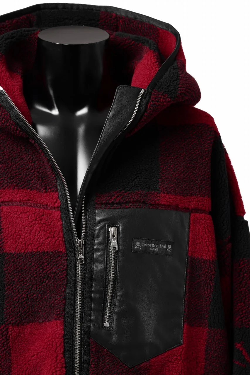 mastermind JAPAN BUFFALO-PLAID SHERPA JACKET / BOXY FIT (BLACK x RED) - Image 20
