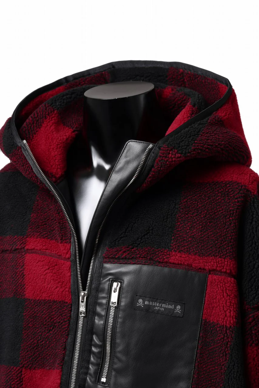mastermind JAPAN BUFFALO-PLAID SHERPA JACKET / BOXY FIT (BLACK x RED) - Image 22