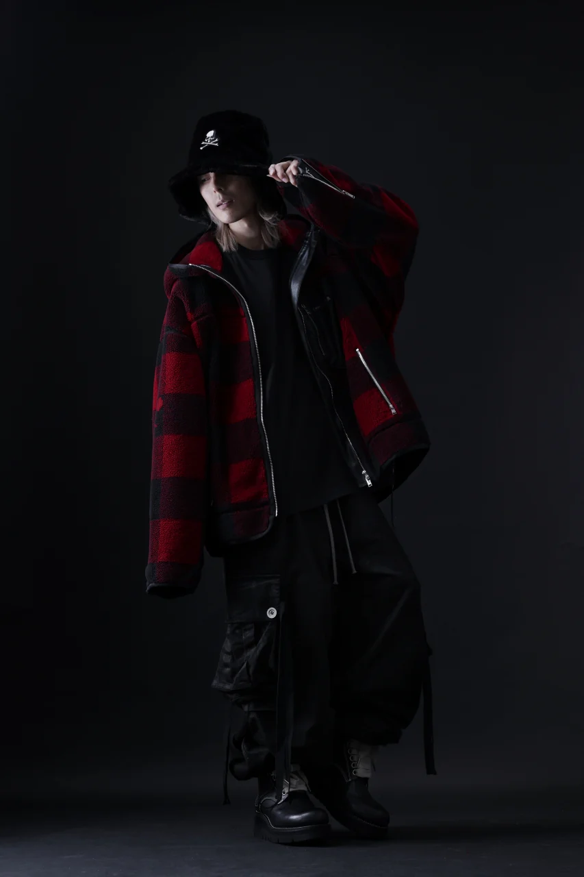 mastermind JAPAN BUFFALO-PLAID SHERPA JACKET / BOXY FIT (BLACK x RED) - Image 31