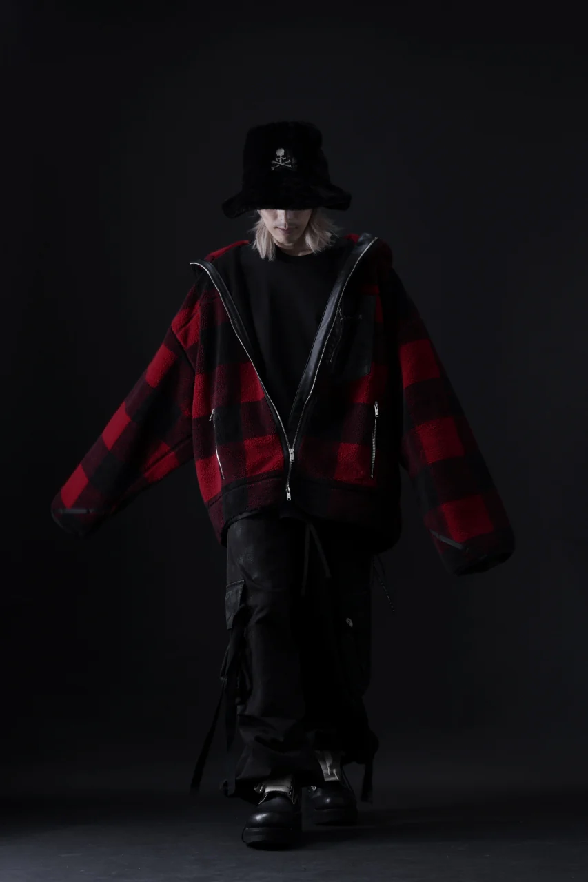 mastermind JAPAN BUFFALO-PLAID SHERPA JACKET / BOXY FIT (BLACK x RED) - Image 34