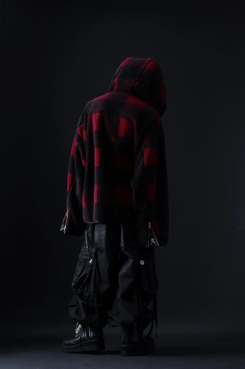 mastermind JAPAN BUFFALO-PLAID SHERPA JACKET / BOXY FIT (BLACK x RED) - Image 35