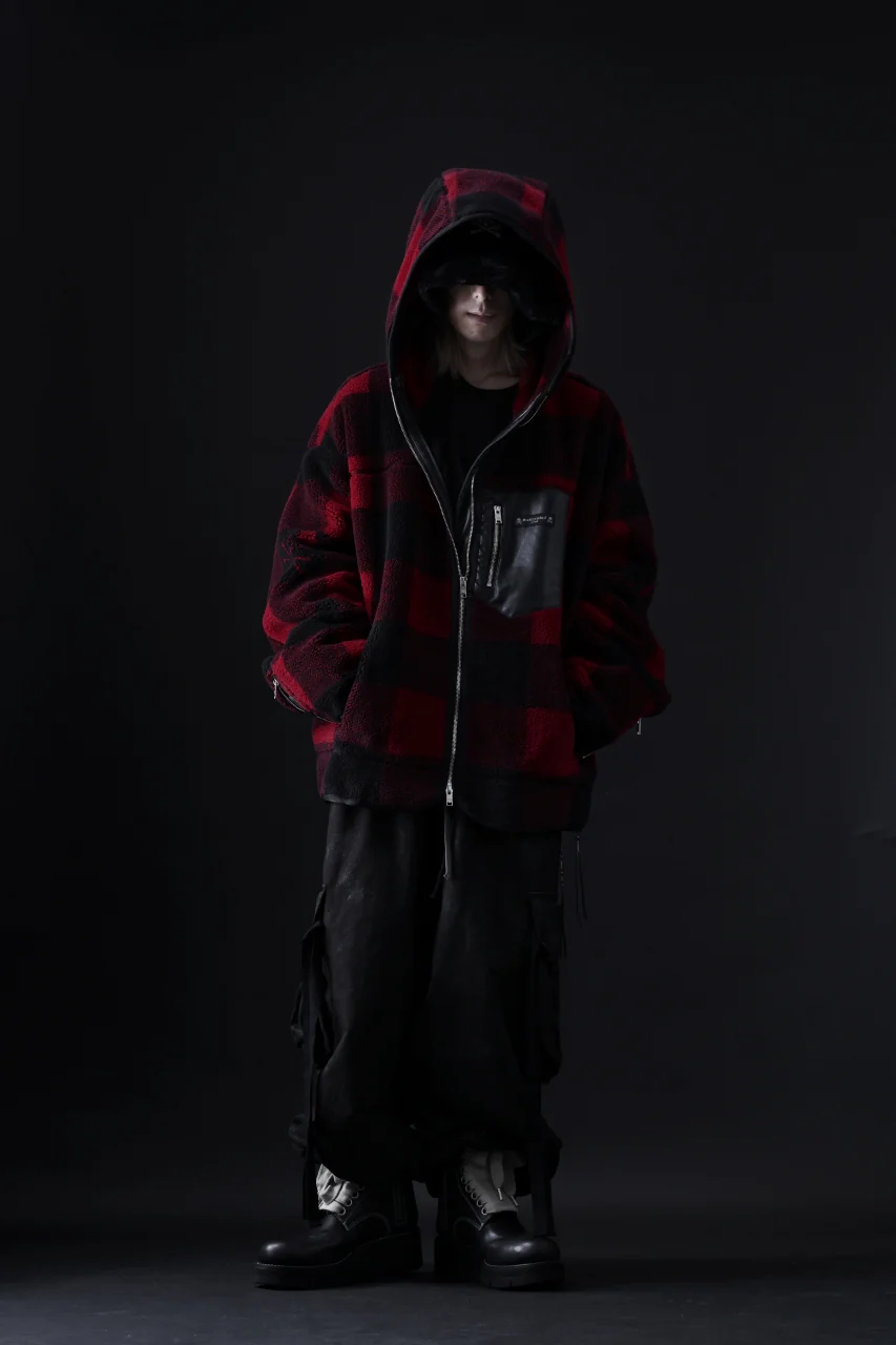 mastermind JAPAN BUFFALO-PLAID SHERPA JACKET / BOXY FIT (BLACK x RED) - Image 36