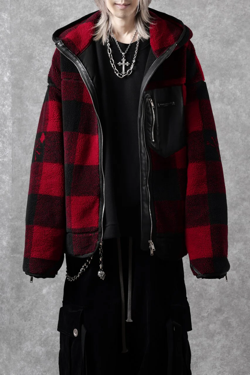 mastermind JAPAN BUFFALO-PLAID SHERPA JACKET / BOXY FIT (BLACK x RED) - Image 4