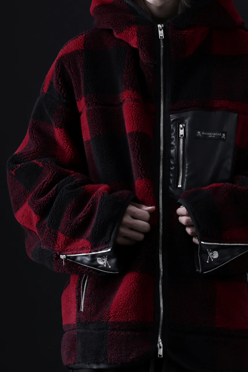 mastermind JAPAN BUFFALO-PLAID SHERPA JACKET / BOXY FIT (BLACK x RED) - Image 40