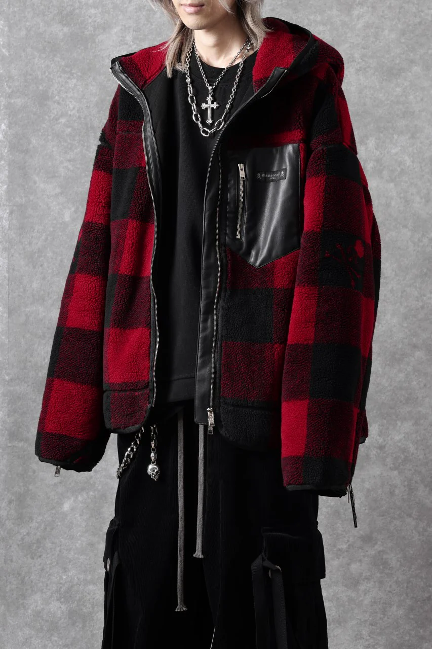 mastermind JAPAN BUFFALO-PLAID SHERPA JACKET / BOXY FIT (BLACK x RED) - Image 42