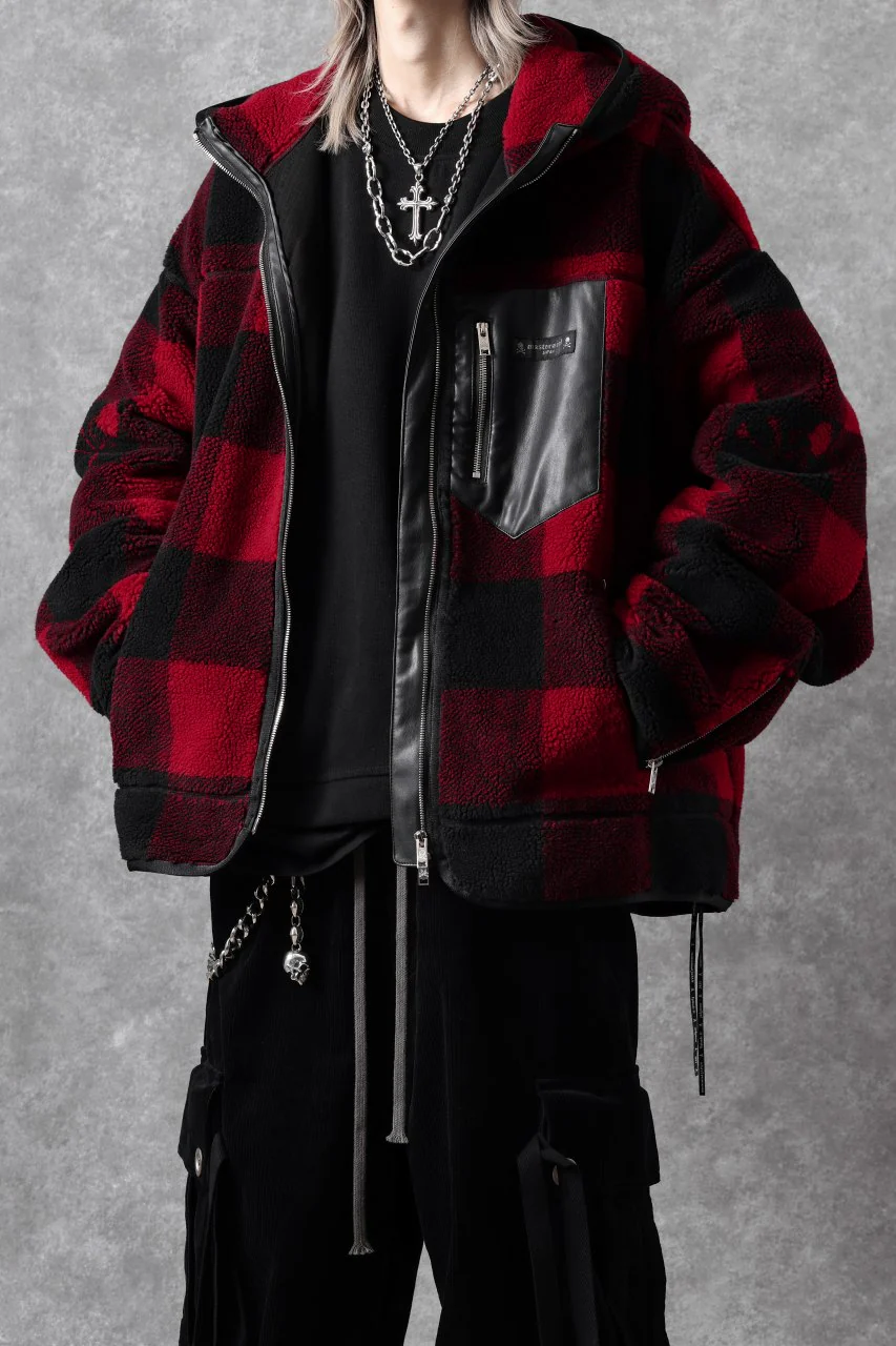 mastermind JAPAN BUFFALO-PLAID SHERPA JACKET / BOXY FIT (BLACK x RED) - Image 43