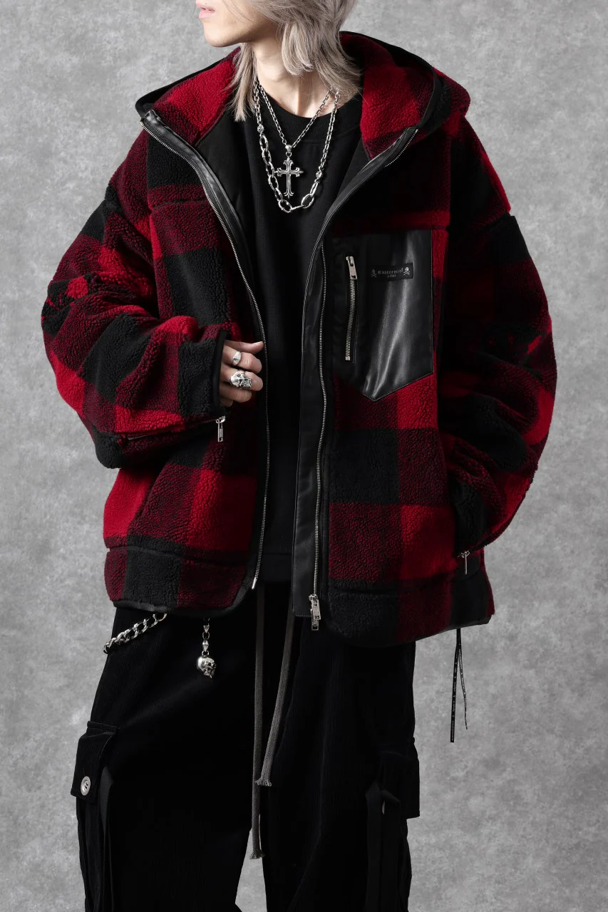 mastermind JAPAN BUFFALO-PLAID SHERPA JACKET / BOXY FIT (BLACK x RED) - Image 44