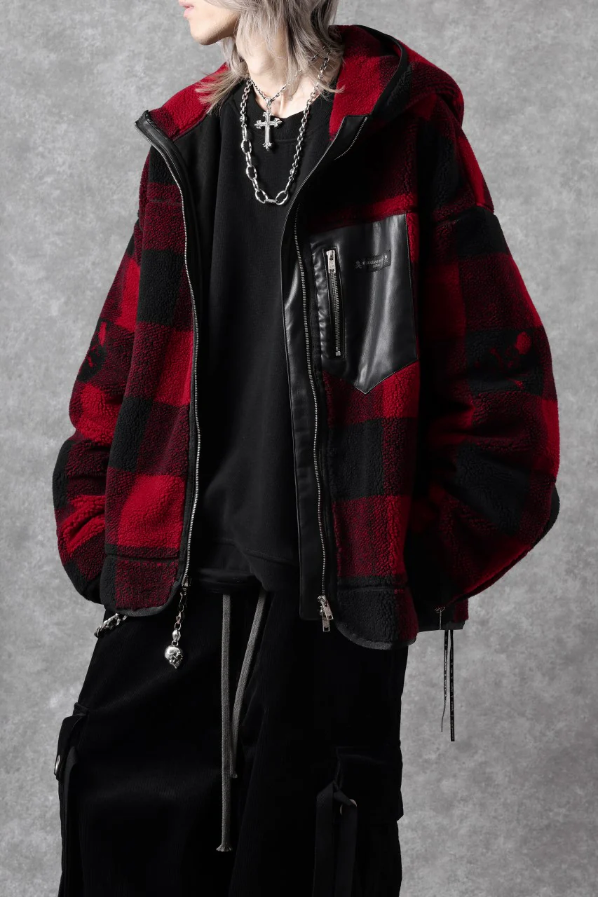 mastermind JAPAN BUFFALO-PLAID SHERPA JACKET / BOXY FIT (BLACK x RED) - Image 45