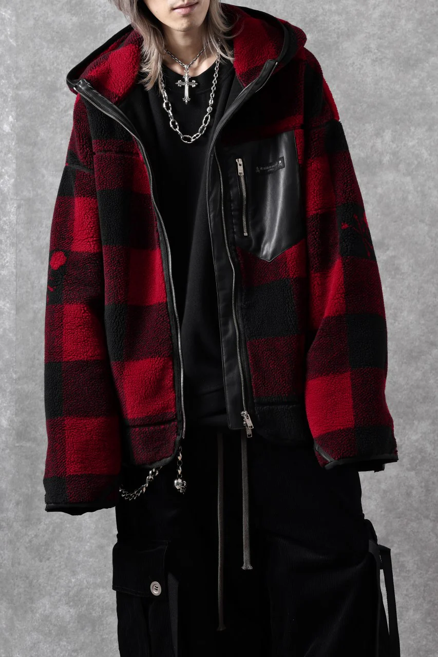 mastermind JAPAN BUFFALO-PLAID SHERPA JACKET / BOXY FIT (BLACK x RED) - Image 47