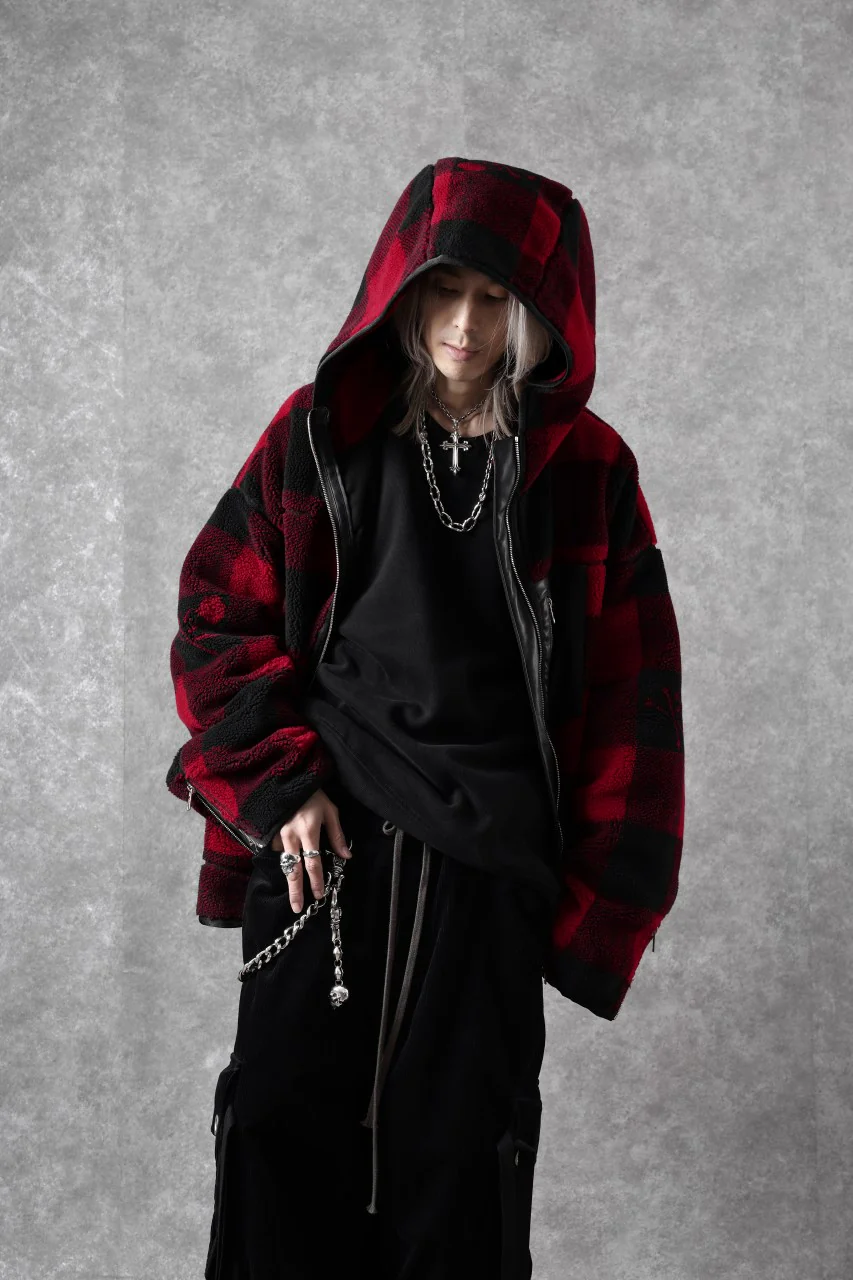 mastermind JAPAN BUFFALO-PLAID SHERPA JACKET / BOXY FIT (BLACK x RED) - Image 52