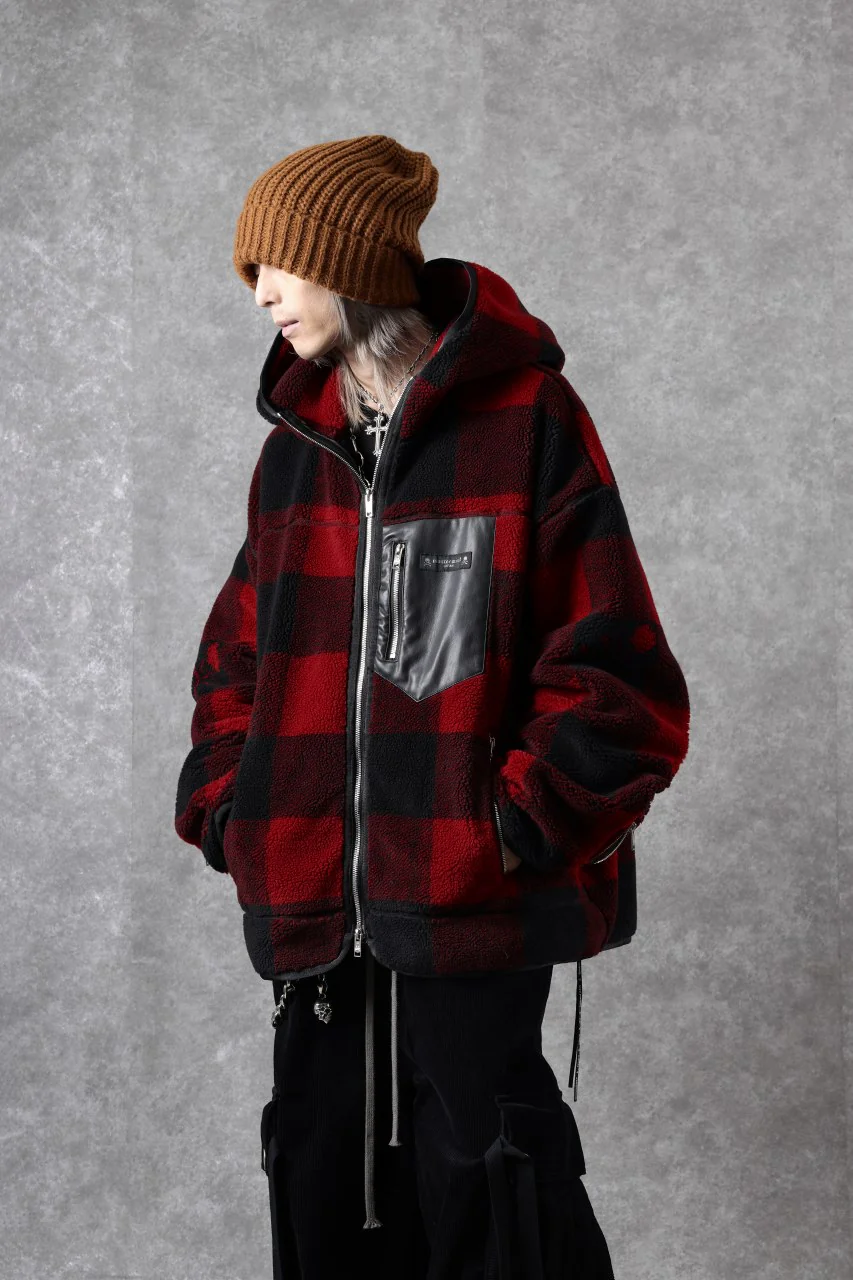 mastermind JAPAN BUFFALO-PLAID SHERPA JACKET / BOXY FIT (BLACK x RED) - Image 53