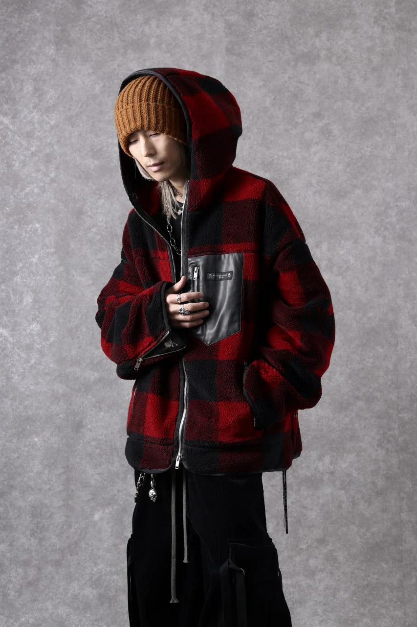 mastermind JAPAN BUFFALO-PLAID SHERPA JACKET / BOXY FIT (BLACK x RED) - Image 54