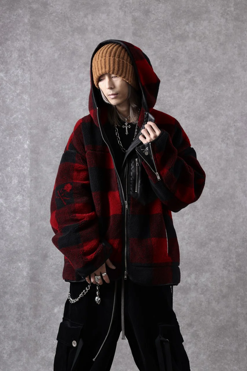 mastermind JAPAN BUFFALO-PLAID SHERPA JACKET / BOXY FIT (BLACK x RED) - Image 56