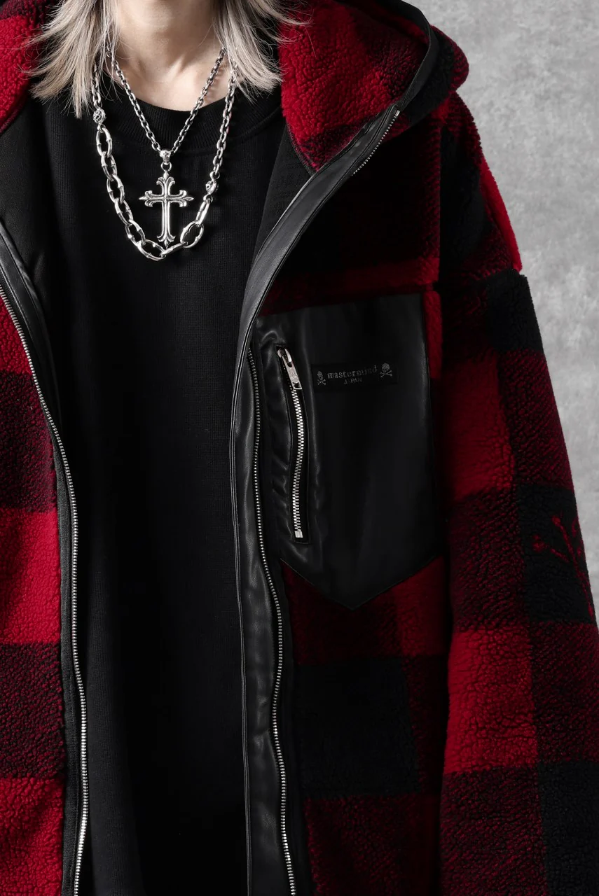 mastermind JAPAN BUFFALO-PLAID SHERPA JACKET / BOXY FIT (BLACK x RED) - Image 59