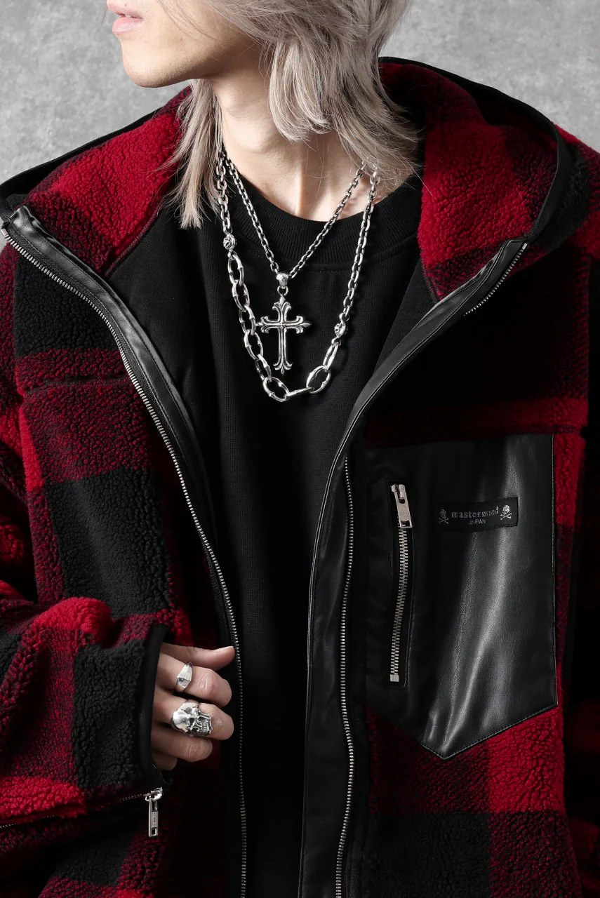 mastermind JAPAN BUFFALO-PLAID SHERPA JACKET / BOXY FIT (BLACK x RED) - Image 62