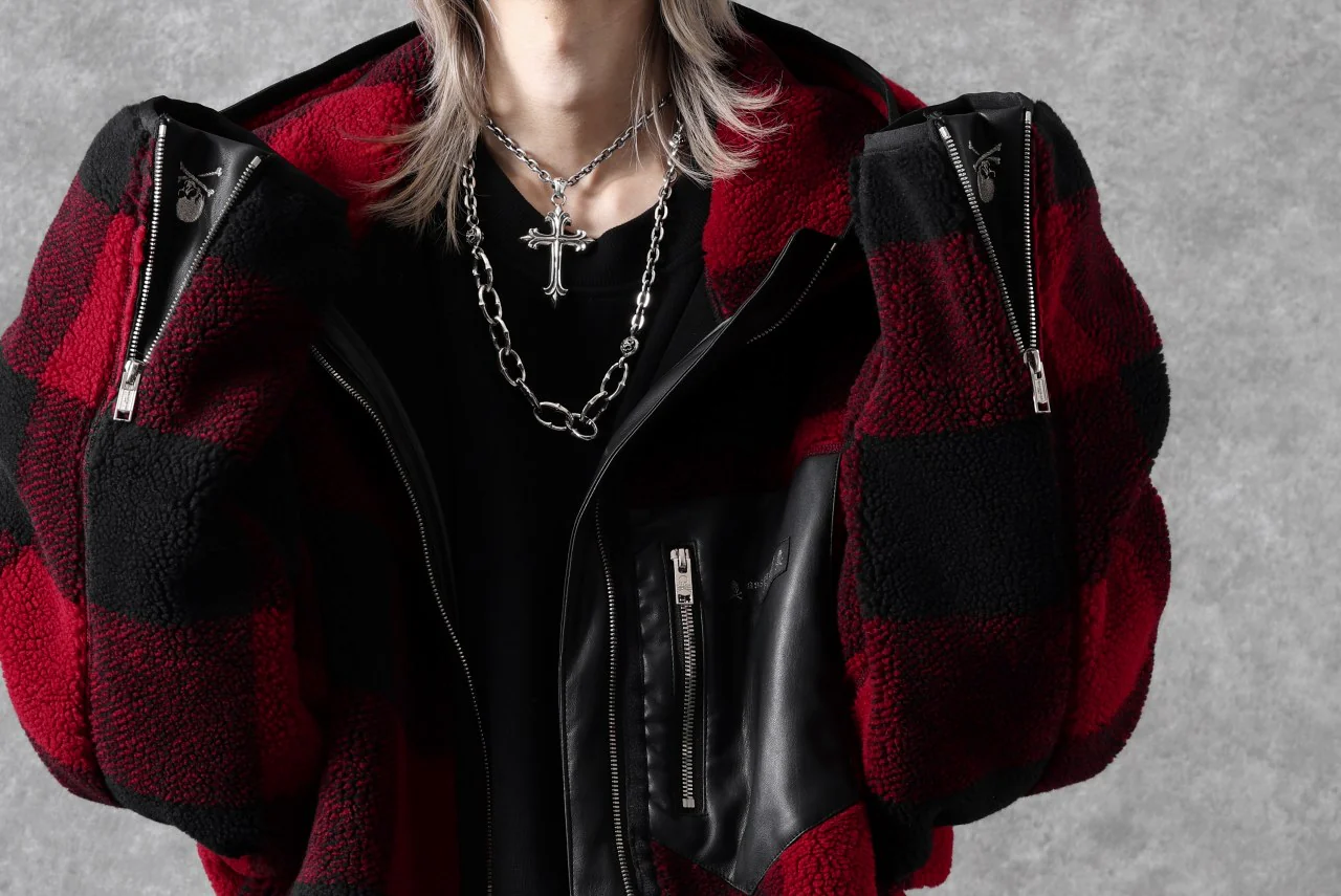 mastermind JAPAN BUFFALO-PLAID SHERPA JACKET / BOXY FIT (BLACK x RED) - Image 66