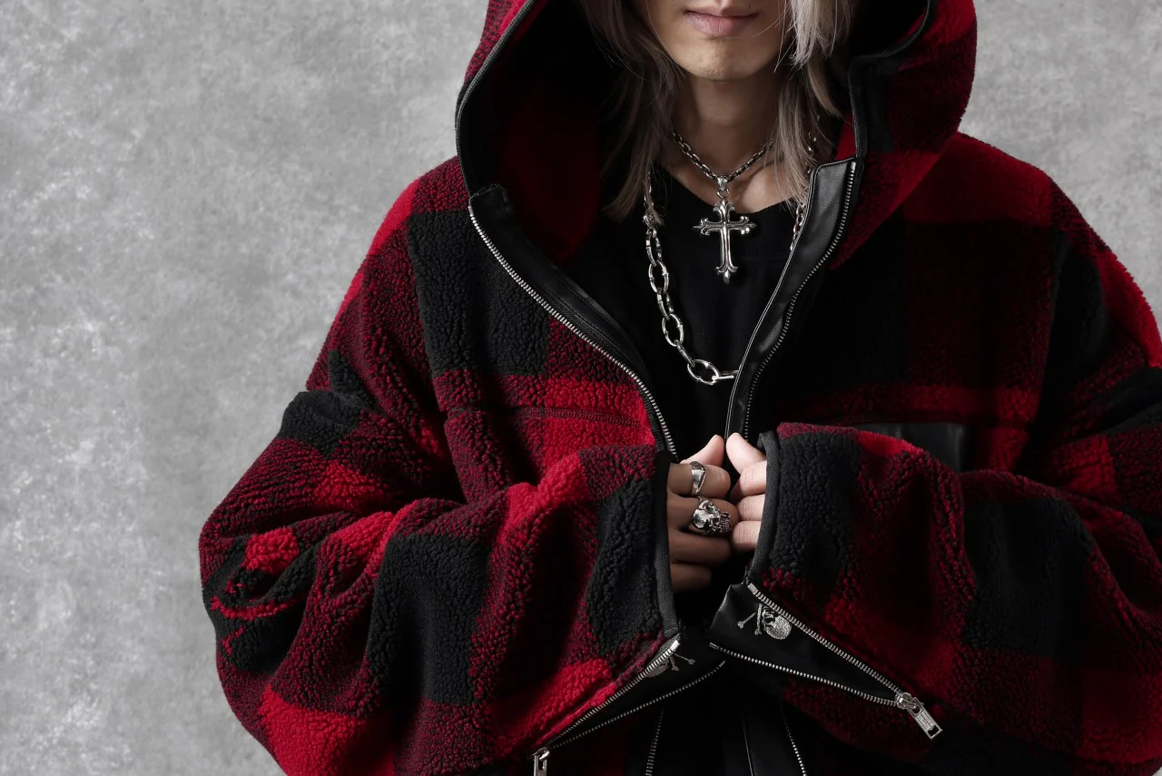 mastermind JAPAN BUFFALO-PLAID SHERPA JACKET / BOXY FIT (BLACK x RED) - Image 67