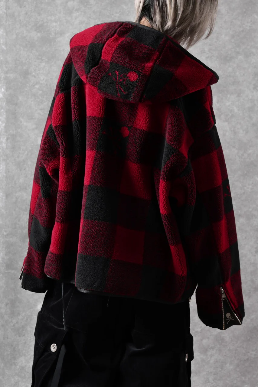 mastermind JAPAN BUFFALO-PLAID SHERPA JACKET / BOXY FIT (BLACK x RED) - Image 7
