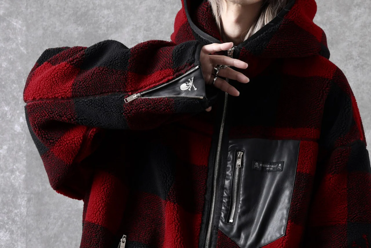mastermind JAPAN BUFFALO-PLAID SHERPA JACKET / BOXY FIT (BLACK x RED) - Image 70