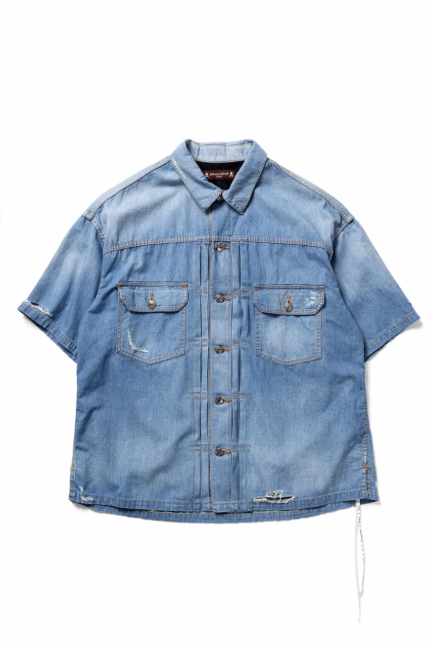 mastermind JAPAN DISTRESSED SS  DENIM SHIRT (INDIGO) - Image 2