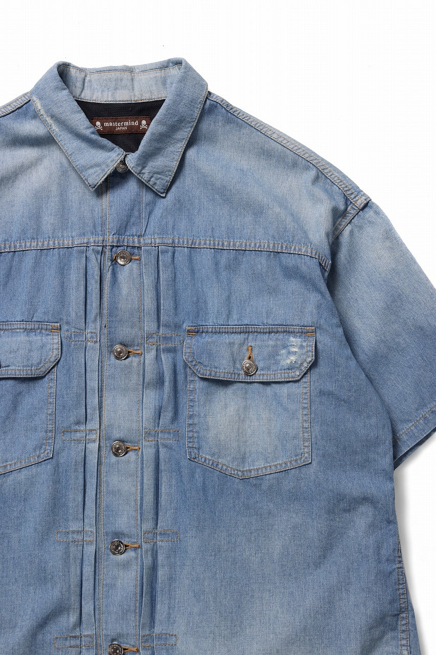 mastermind JAPAN DISTRESSED SS  DENIM SHIRT (INDIGO) - Image 4