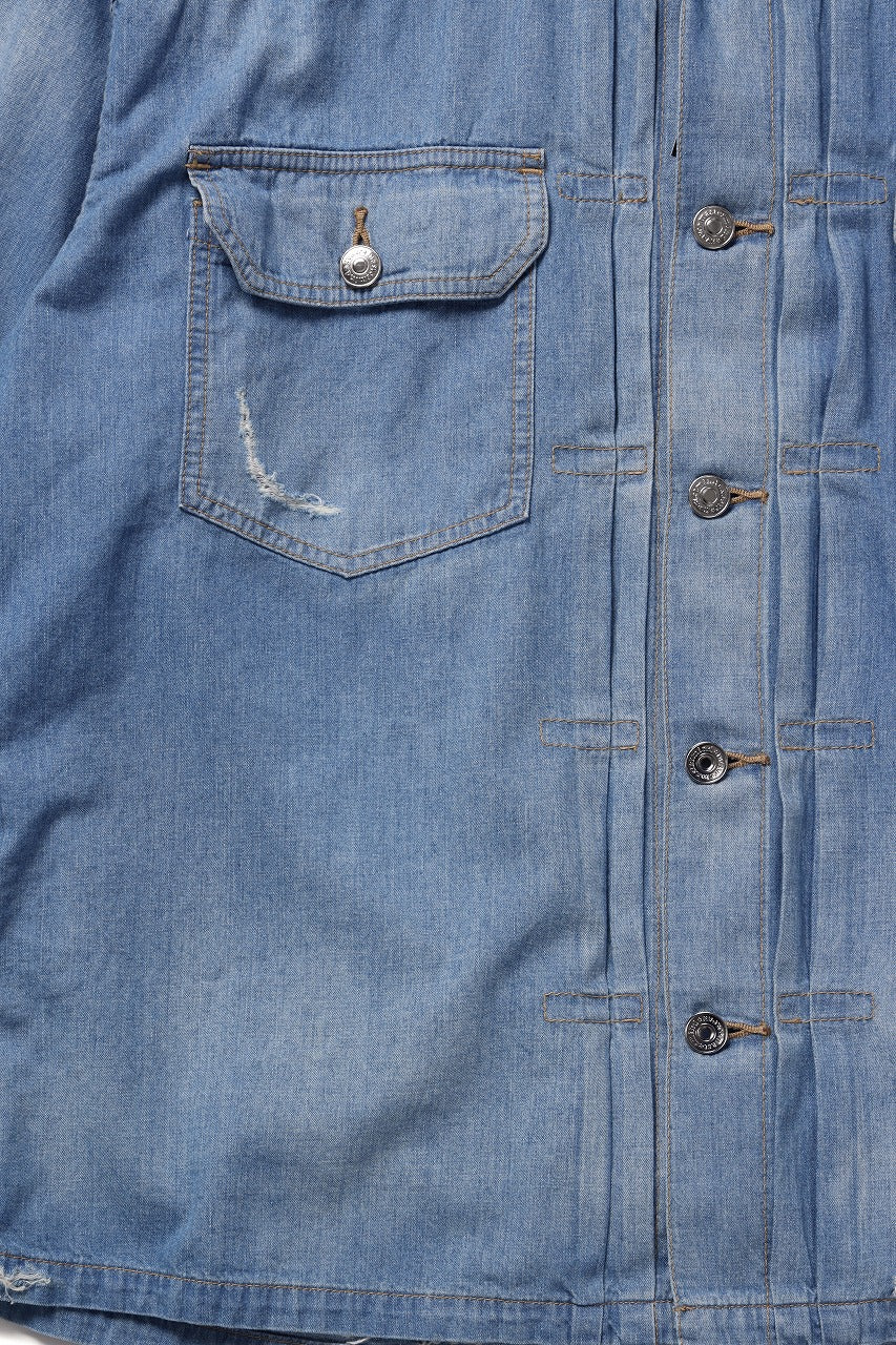 mastermind JAPAN DISTRESSED SS  DENIM SHIRT (INDIGO) - Image 5
