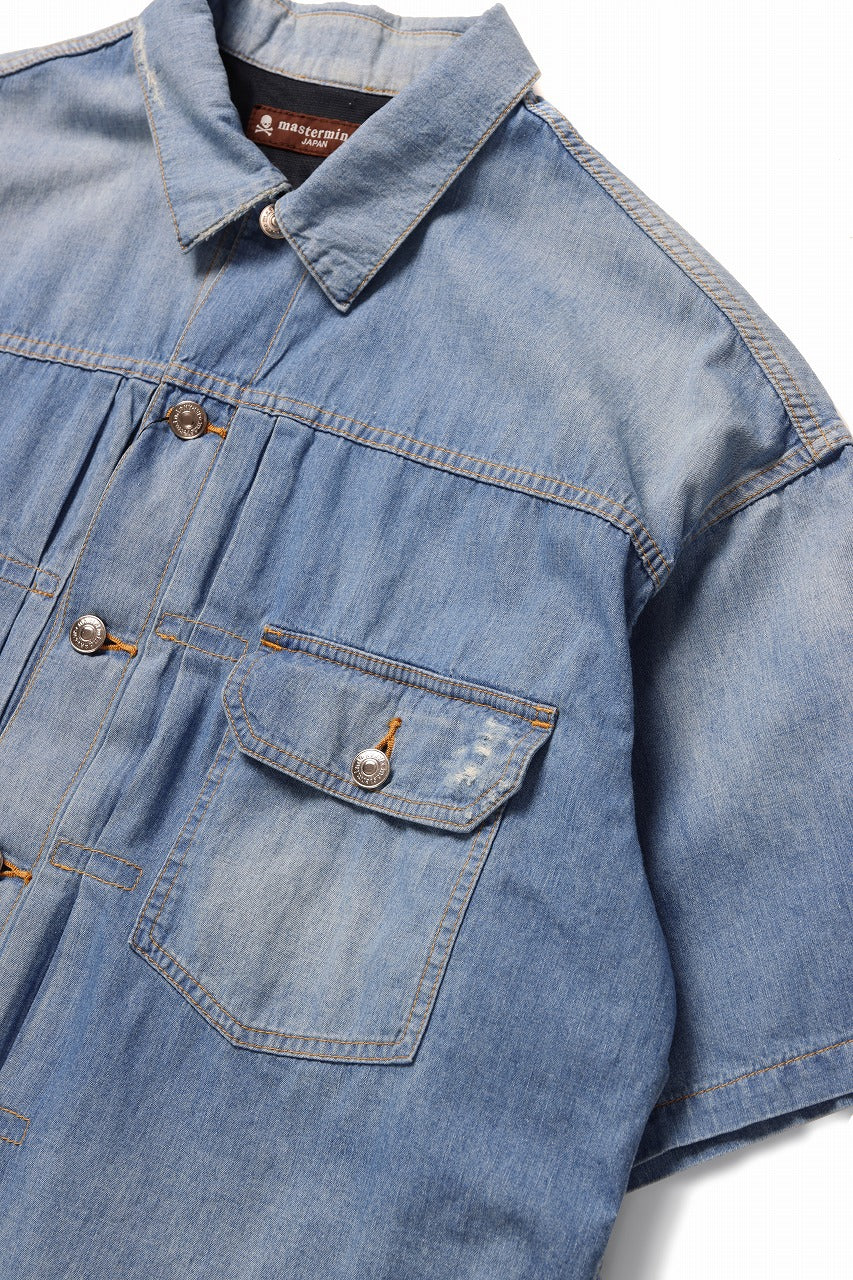 mastermind JAPAN DISTRESSED SS  DENIM SHIRT (INDIGO) - Image 7