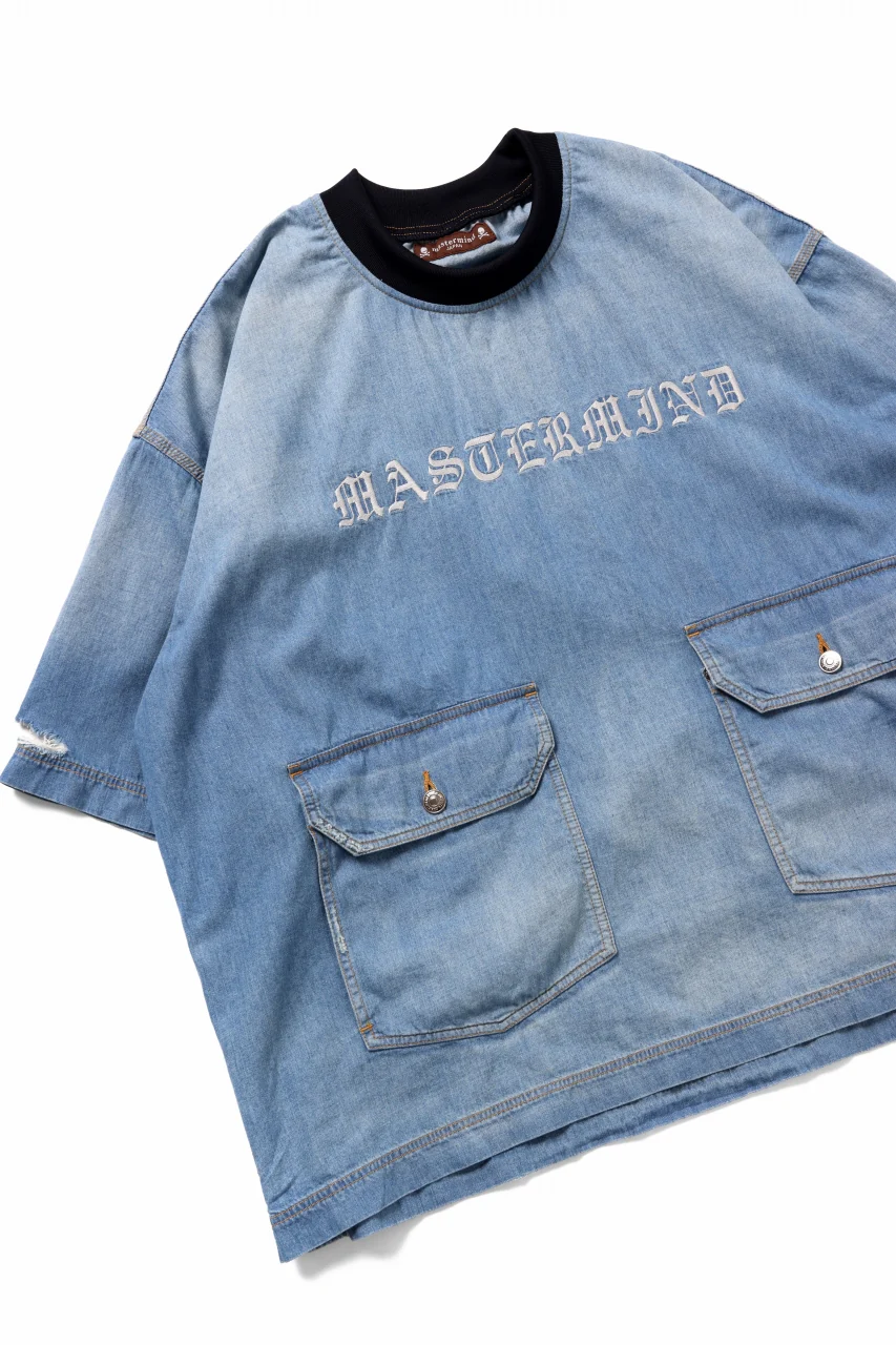 mastermind JAPAN DISTRESSED SS PULLOVER DENIM SHIRT (INDIGO) - Image 19